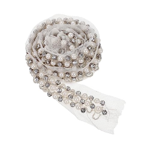 Homoyoyo Mehrzweck Spitzenband mit Perlen und Strass Dekorativer Spitzenbesatz für Hochzeiten Kleider und DIY Projekte Reihig Weiß für Kreative Bastelarbeiten von Homoyoyo