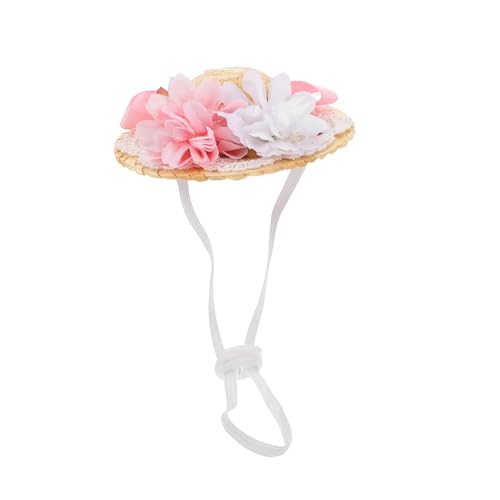 Homoyoyo Miniatur Puppenhut aus Geflochtenem Material Sommerhut mit Schleife und Kunstblume Xs Durchmesser Dekorativer Kleiner Hut für Puppen Geeignet für Sommer Dekoration von Homoyoyo