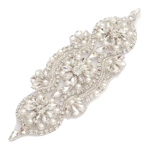 Homoyoyo Rhinestone Perlen Applikation zum Aufbügeln für Brautgürtel und Hochzeitskleider Glänzende Strasssteine Selbstklebend DIY Schmuck Kleidungsdeko Silberfarben Vielseitig Verwendbar von Homoyoyo