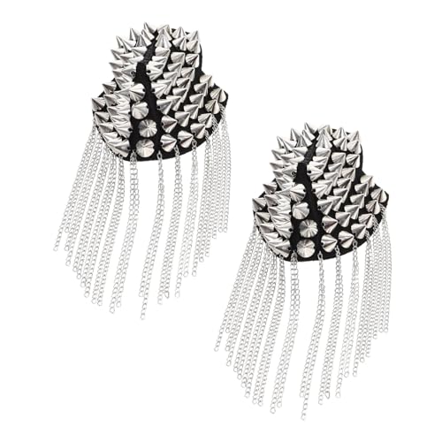 Homoyoyo Riveted Epaulet Schulterabzeichen mit Quastenkette Silber Paar für Männer Militärkostüm und Partyzubehör Modisch und Attraktiv Homoyoyo Riveted Epaulet Schulterabzeichen mit Quastenkette Silber Paar für Männer Militärkostüm und Partyzubehör Modisch und Attraktiv von Homoyoyo