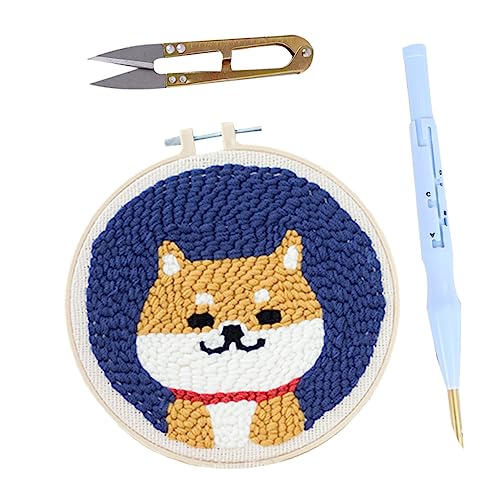 Homoyoyo Stickmaterialpaket Punch Needle Set Stickset Bastel Und Nähset Handstickerei Punch Stickerei Tierstickerei Stitchwork Set Stickgarn Stick von Homoyoyo