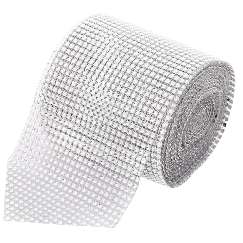 Homoyoyo Strassband Silber Hochzeitsdeko Reihig Glitzerndes Diamantband zum Schneiden für Torten Geschenkverpackung DIY Dekoration Vielseitiges Verschleißfestes Strass Mesh Band von Homoyoyo
