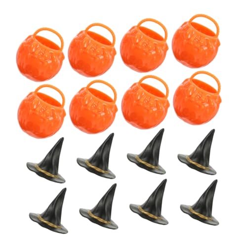 Homoyoyo Teiliges Mini Hexenhut und Kessel Halloween Deko Orange und Schwarz Diy Miniatur Hexenhut Figuren für Party Puppenhaus Desktop Dekoration für Halloween Fans von Homoyoyo