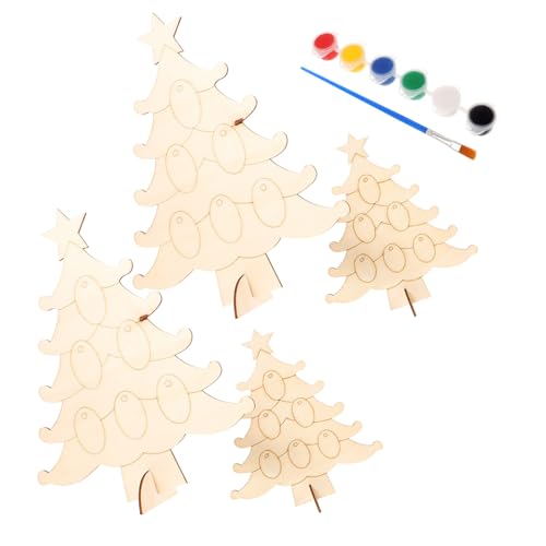Homoyoyo Unfertige Holz Christbaum Anhänger Teilig mit Acrylfarben DIY Weihnachtsdeko Große und Kleine Holz Tannenbäume Wiederverwendbare Bastelmaterialien für Kreative Handarbeiten von Homoyoyo
