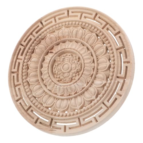 Homoyoyo Unlackierte Runde Holzapplikation Mandala Blume Handgeschnitzte Europäische Holzverzierung für Möbel Vielseitige Blumige Dekoration für Schrank Bett Wand und Kommode von Homoyoyo