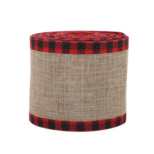 Homoyoyo Weihnachtliches Geschenkband Kariert mit Drahtkante Breit Rot Festliche Dekoration DIY Basteln Geschenkverpackung Party Zubehör von Homoyoyo