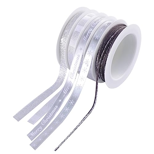 Homoyoyo Weihnachts Geschenkband Set – 5 Rollen Satinband in Silber - Ideal Für DIY Basteln - Geschenkverpackungen Und Dekoration – Festliche Anlässe 25m Pro Rolle von Homoyoyo