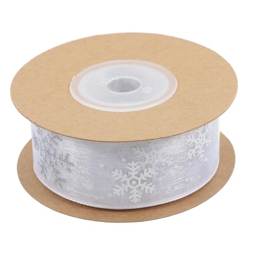 Homoyoyo Weißes Schneeflocken Chiffonband mit Silberner Prägung Weiches Geschenkband für Winterliche Geschenkverpackung DIY Partydekoration Edles Verpackungsband für Festliche Anlässe von Homoyoyo