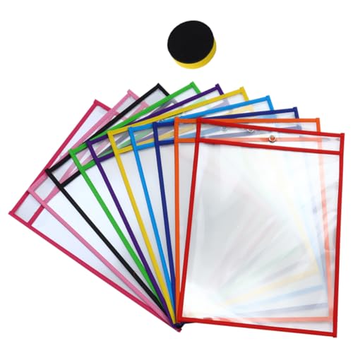 Homoyoyo Wiederverwendbare Pet Dry Erase File Pockets mit Board radierer Transparente Verschleißfeste Schreibmappe für Schule und Büro zum Üben und Organisieren von Homoyoyo