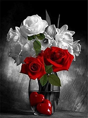 EPTIC DIY 5D Diamond Painting Kit Rote und schwarze Rose Vase Kreuzstich Heimdekoration Diamantstickerei Mosaikkunst 50x60CM von Homry