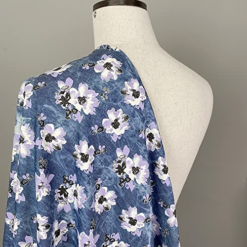 SUYOGI Jeansstoff Blumen Jeansstoff zum nahen meterware Baumwollstoffe gewaschener Jeansstoff 145 cm breit Jacquard zum Nähen von Hosen, Jacken, Dekorationen(Size:145cmx100cm) von Homry