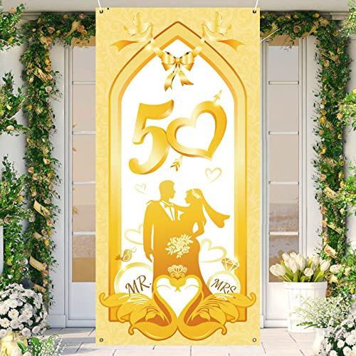 XZEIT 50. Goldhochzeitstag Banner Dekoration, Stoffbanner für Goldhochzeitstag Türwanddekoration, 50. Hochzeitstag Indoor Outdoor Hintergrunddekoration, 180 x 90 cm XZEIT 50. Goldhochzeitstag Banner Dekoration, Stoffbanner für Goldhochzeitstag Türwanddekoration, 50. Hochzeitstag Indoor Outdoor Hintergrunddekoration, 180 x 90 cm von Homry