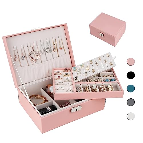 Homtibrm Schmuckkasten, Schmuckkästchen mit 2 Ebenen, PU-Leder Schmuckbox Schmuckschatulle Groß Schmuck Organizer für Ringe Ohrringe Armbänder Halsketten, Rosa Homtibrm Schmuckkasten, Schmuckkästchen mit 2 Ebenen, PU-Leder Schmuckbox Schmuckschatulle Groß Schmuck Organizer für Ringe Ohrringe Armbänder Halsketten, Rosa von Homtibrm