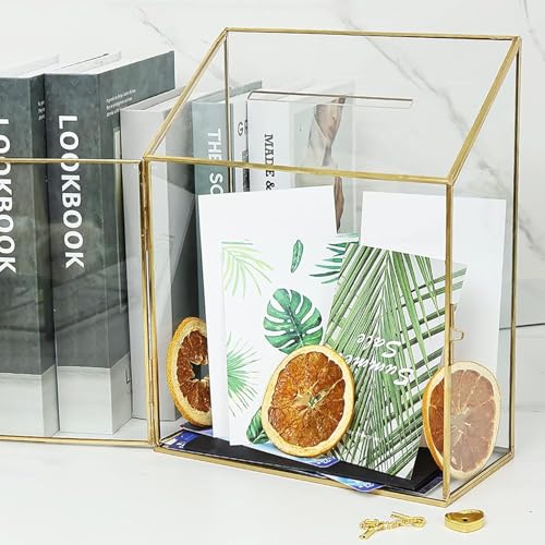 Homtone 20cm Hochzeitskarten Glasbox mit Schlitz & Schloss, Handgefertigtes Messing, Gold, geometrisches Terrarium, klare Displaybox für Hochzeitsempfang, Dekoration, Andenken, 20 * 10 * 25 Homtone 20cm Hochzeitskarten Glasbox mit Schlitz & Schloss, Handgefertigtes Messing, Gold, geometrisches Terrarium, klare Displaybox für Hochzeitsempfang, Dekoration, Andenken, 20 * 10 * 25 von Homtone