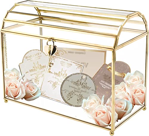 Homtone 31 cm Große Glas Hochzeit Kartenbox mit Schlitz und Schloss, Geometrisches Terrarium Gold Glaskasten, Vintage Präsentationsbox für Hochzeitsempfang, Tafelaufsatz Homtone 31 cm Große Glas Hochzeit Kartenbox mit Schlitz und Schloss, Geometrisches Terrarium Gold Glaskasten, Vintage Präsentationsbox für Hochzeitsempfang, Tafelaufsatz von Homtone