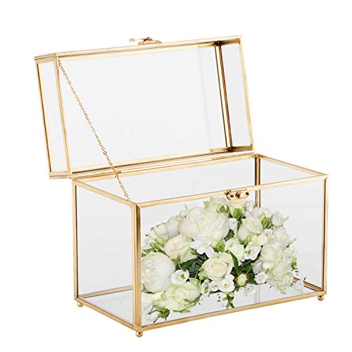 Homtone Golden Vintage Glas Kartenbox Geschenkkarten Box Terrarium für Hochzeitsempfang/Geburtstagsparty/Wunschgut/Andenken(25.5 * 19.5 * 14.5cm) von Homtone