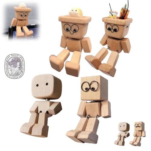 Charmante Kleine Holzfigur, Die Schwankt, Zitternde Holzmannfigur, Kreative Dekoration Mit Zitternden Füßen Für Das Armaturenbrett Im Auto, Schreibtischdekoration Aus Holz, Handgefertigt von Homtrator