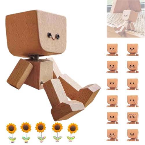 Homtrator Schüttelnde Holzmann-Figur, Charmante Kleine Holzfigur, Die Schwankt, Handgefertigte Actionfigur mit Füßen, Puppen-Dekoration für Das Armaturenbrett Im Auto,wackelkopf-nerdpuppen (#f) von Homtrator