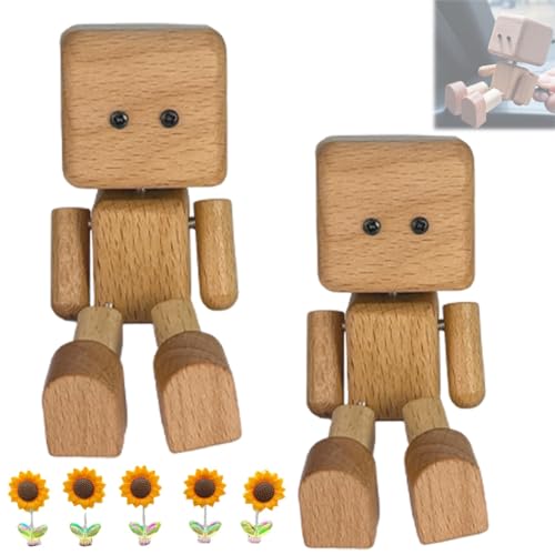 Homtrator Schüttelnde Holzmann-Figur, Charmante Kleine Holzfigur, Die Schwankt, Handgefertigte Actionfigur mit Füßen, Puppen-Dekoration für Das Armaturenbrett Im Auto,wackelkopf-nerdpuppen von Homtrator
