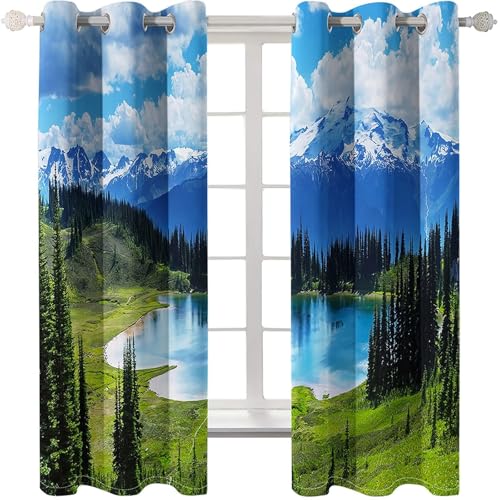 Homxi 2er Pack Abdunkelnde Vorhänge Kinder,2 x 234W x 274H cm,Gardinen Wohnzimmer mit Ösen Bergsee und Baumlandschaft Gardine Vorhang für Küchen Weiß Blau Grün Homxi 2er Pack Abdunkelnde Vorhänge Kinder,2 x 234W x 274H cm,Gardinen Wohnzimmer mit Ösen Bergsee und Baumlandschaft Gardine Vorhang für Küchen Weiß Blau Grün von Homxi