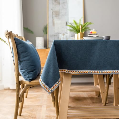 Homxi Abwaschbare Tischdecke Rechteckige 130 W x 200 L cm,Tischdeko Tisch Blau Einfarbig mit Gestickte Bordüre Baumwolle Leinen Tischdecke Outdoor Homxi Abwaschbare Tischdecke Rechteckige 130 W x 200 L cm,Tischdeko Tisch Blau Einfarbig mit Gestickte Bordüre Baumwolle Leinen Tischdecke Outdoor von Homxi