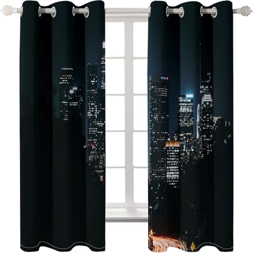 Homxi Blickdichte Vorhänge Kinder 2 Stück,2 x 152W x 274H cm,Küchengardinen Modern Ösen Stadtnachtansicht Schwarz Grün Vorhänge für Schlafzimmer Modern Homxi Blickdichte Vorhänge Kinder 2 Stück,2 x 152W x 274H cm,Küchengardinen Modern Ösen Stadtnachtansicht Schwarz Grün Vorhänge für Schlafzimmer Modern von Homxi