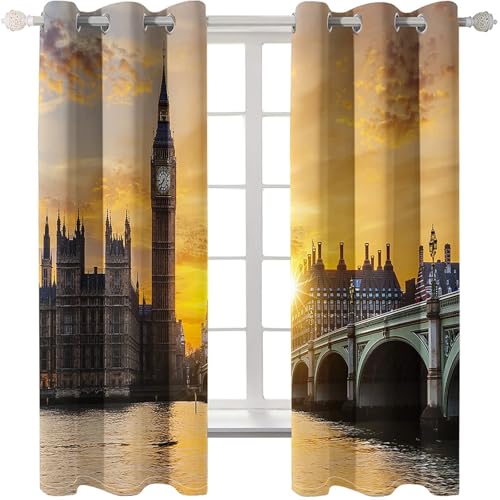 Homxi Blickdichte Vorhänge Kinderzimmer 2er Pack,2 x 244W x 229H cm,Gardinen Set Ösen Urbane Architekturlandschaft und Sonnenuntergang Braun Gelb Vorhänge für Küchen Modern Homxi Blickdichte Vorhänge Kinderzimmer 2er Pack,2 x 244W x 229H cm,Gardinen Set Ösen Urbane Architekturlandschaft und Sonnenuntergang Braun Gelb Vorhänge für Küchen Modern von Homxi
