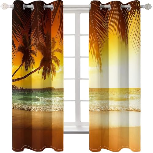 Homxi Blickdichter Vorhang Kinderzimmer 2 Stück,2 x 244W x 274H cm,Gardinen mit Ösen Palmstrand und Sonnenuntergang Landschaft Vorhänge Küchen Modern Orange Braun Homxi Blickdichter Vorhang Kinderzimmer 2 Stück,2 x 244W x 274H cm,Gardinen mit Ösen Palmstrand und Sonnenuntergang Landschaft Vorhänge Küchen Modern Orange Braun von Homxi