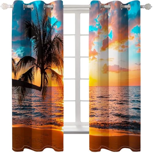 Homxi Gardinen Kinder Blickdicht 2 Panels,2 x 234W x 244H cm,Küchengardinen mit Ösen Palmstrand und Sonnenuntergang Landschaft Vorhänge für Schlafzimmer Braun Orange Homxi Gardinen Kinder Blickdicht 2 Panels,2 x 234W x 244H cm,Küchengardinen mit Ösen Palmstrand und Sonnenuntergang Landschaft Vorhänge für Schlafzimmer Braun Orange von Homxi