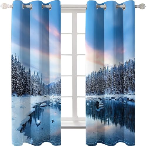 Homxi Gardinen Kinder Blickdicht 2er Pack,2 x 234W x 229H cm,Gardinen Nach Maß mit Ösen Schneewald und See Landschaft Grau Blau Schlafzimmer Vorhänge Modern Homxi Gardinen Kinder Blickdicht 2er Pack,2 x 234W x 229H cm,Gardinen Nach Maß mit Ösen Schneewald und See Landschaft Grau Blau Schlafzimmer Vorhänge Modern von Homxi