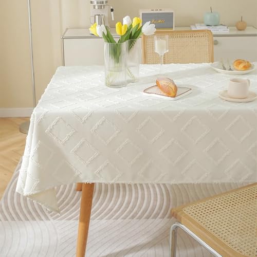 Homxi Kleine Tischdecke Rechteckig 135 W x 180 L cm,Tischwäsche Tisch Weiß Einfarbig mit Raute Leinen Baumwolle Garten Tischdecken für Draußen Homxi Kleine Tischdecke Rechteckig 135 W x 180 L cm,Tischwäsche Tisch Weiß Einfarbig mit Raute Leinen Baumwolle Garten Tischdecken für Draußen von Homxi