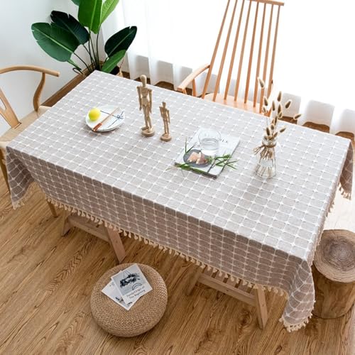 Homxi Kleine Tischdecke Rechteckige 140 W x 260 L cm,Tischschutz Hellbraun Plaid mit Quasten Polyester Tischtuch für Tisch Homxi Kleine Tischdecke Rechteckige 140 W x 260 L cm,Tischschutz Hellbraun Plaid mit Quasten Polyester Tischtuch für Tisch von Homxi