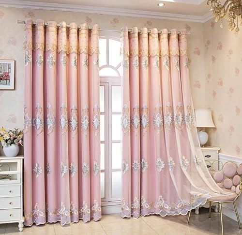 Homxi Lichtdichte Vorhänge Kinder 2er Pack,2 x 300W x 270H cm,Gardinen Rosa Modern Doppelschicht mit Spitze Stickerei Muster Wohnzimmer Gardinen mit Ösen Homxi Lichtdichte Vorhänge Kinder 2er Pack,2 x 300W x 270H cm,Gardinen Rosa Modern Doppelschicht mit Spitze Stickerei Muster Wohnzimmer Gardinen mit Ösen von Homxi