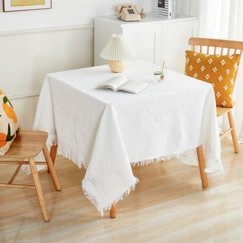 Homxi Outdoor Tischdecke Rechteckige,90 W x 90 L cm,Tischdecke Küche Baumwolle Rautenmuster mit Quasten Weiß Tischdecke für Aussen von Homxi