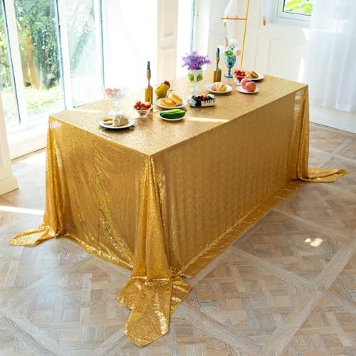 Homxi Outdoor Tischdecke Rechteckige 230 W x 400 L cm,Tischtücher Gold Einfarbig mit Pailletten Polyester Tischtuch für Draußen Homxi Outdoor Tischdecke Rechteckige 230 W x 400 L cm,Tischtücher Gold Einfarbig mit Pailletten Polyester Tischtuch für Draußen von Homxi