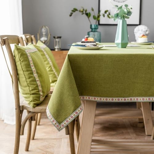 Homxi Rechteckige Tischdecke Abwaschbar 110 W x 170 L cm,Tischdeko Grün Einfarbig mit Gestickte Bordüre Polyester Tischdecke Ostern von Homxi
