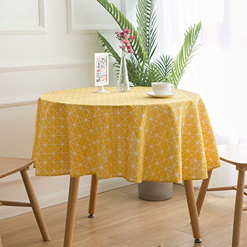Homxi Runde Tischdecke Outdoor 150CM,Tischtuch Outdoor Gelb Geometrisch Muster Leinen Baumwolle Tischdecke für Draussen von Homxi