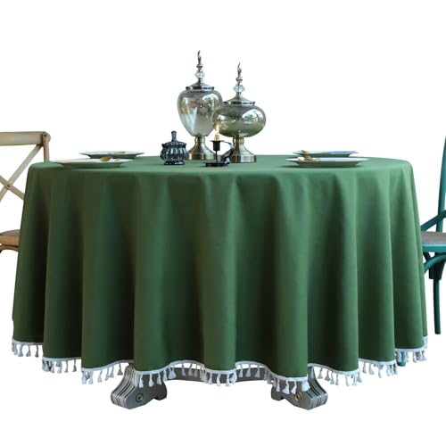 Homxi Runde Tischdecken 180CM,Tischdecke Hochzeit Grün Einfarbig mit Quaste Leinen Baumwolle Tischtücher für Draussen Homxi Runde Tischdecken 180CM,Tischdecke Hochzeit Grün Einfarbig mit Quaste Leinen Baumwolle Tischtücher für Draussen von Homxi