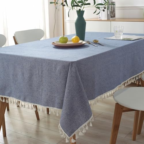 Homxi Tischdecke Couchtisch Rechteckig Klein 140 W x 200 L cm,Tischdecke Blau Einfarbig mit Quaste Leinen Baumwolle Tischdeko Tisch Homxi Tischdecke Couchtisch Rechteckig Klein 140 W x 200 L cm,Tischdecke Blau Einfarbig mit Quaste Leinen Baumwolle Tischdeko Tisch von Homxi