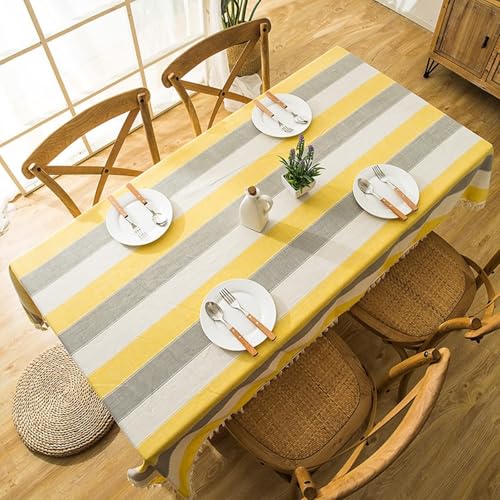 Homxi Tischdecke Couchtisch Rechteckige Klein 100 W x 140 L cm,Tischdecke für Garten Gelb Grau Streifen mit Quasten Polyester Tischdecke Balkon Homxi Tischdecke Couchtisch Rechteckige Klein 100 W x 140 L cm,Tischdecke für Garten Gelb Grau Streifen mit Quasten Polyester Tischdecke Balkon von Homxi