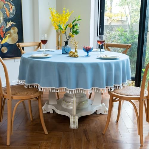 Homxi Tischdecke Draussen Rund 160CM,Tischdecke Ostern Blau Einfarbig mit Quaste Polyester Tischdecke für Gartentisch Homxi Tischdecke Draussen Rund 160CM,Tischdecke Ostern Blau Einfarbig mit Quaste Polyester Tischdecke für Gartentisch von Homxi