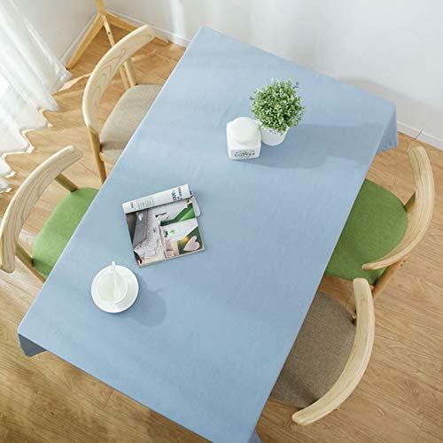 Homxi Tischdecke Küche Rechteckig 130 W x 180 L cm,Tischdecke für Balkon Hellblau Einfarbig Baumwolle Gartentischdecke von Homxi