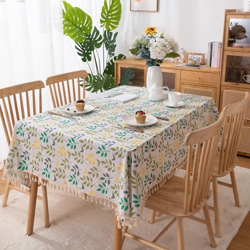 Homxi Tischdecke Küche Rechteckig 140 W x 180 L cm,Tischtuch Outdoor Grün Blattmuster mit Quasten Polyester Baumwolle Tischdecke für Draussen Homxi Tischdecke Küche Rechteckig 140 W x 180 L cm,Tischtuch Outdoor Grün Blattmuster mit Quasten Polyester Baumwolle Tischdecke für Draussen von Homxi