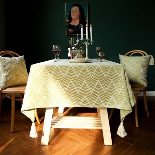 Homxi Tischdecke Outdoor Rechteckig 110 W x 170 L cm,Tischdecke Gelb Gewellte Streifen mit Quasten Polyester Tischdeko Tisch von Homxi