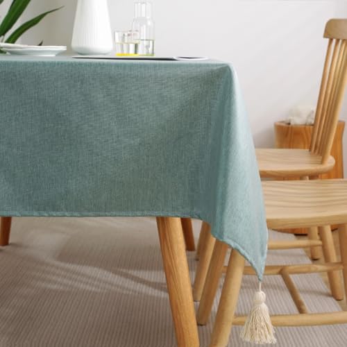 Homxi Tischdecke Quadratisch Outdoor 90 W x 90 L cm,Tischdecke Modern Cyan Einfarbig mit Quaste Polyester Tischdeko Hochzeit von Homxi