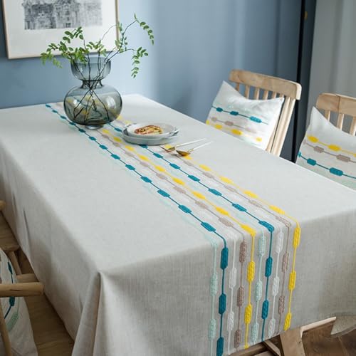 Homxi Tischdecke Rechteckig Outdoor 120 W x 160 L cm,Fleckschutz Tischdecke Grün Geometrische Stickerei Polyester Tafeldecke von Homxi