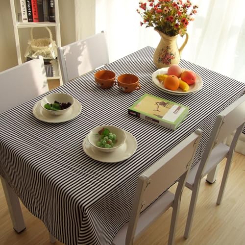 Homxi Tischdecke Rechteckig für Balkontisch 145 W x 200 L cm,Tischdecke Garten Schwarz Streifen Baumwolle Tischdecken füre Tische Homxi Tischdecke Rechteckig für Balkontisch 145 W x 200 L cm,Tischdecke Garten Schwarz Streifen Baumwolle Tischdecken füre Tische von Homxi
