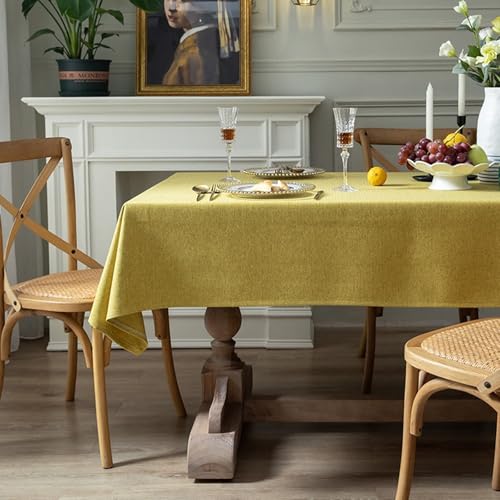 Homxi Tischdecke Rechteckige Abwaschbar 135 W x 200 L cm,Tischtuch Stehtisch Gelb Einfarbig Polyester Baumwolle Tischdecke für Draußen von Homxi