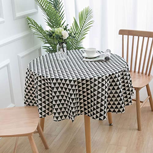 Homxi Tischdecke Rund Gartentisch 150CM,Tischdecken Schwarz Dreieck Muster Leinen Baumwolle Tischwäsche von Homxi