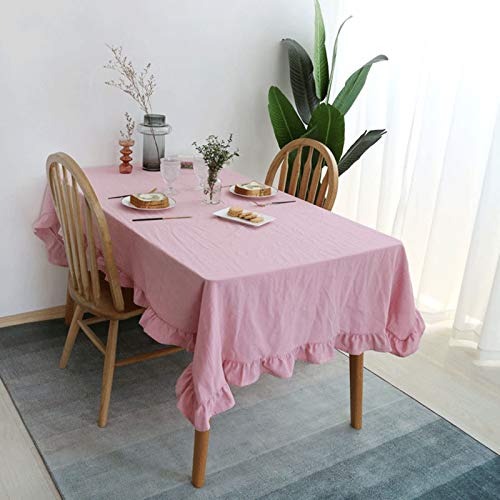 Homxi Tischtuch Klein Rechteckige 140 W x 240 L cm,Tischtuch Rosa Einfarbig mit Rüsche Baumwolle Tischtuch Garten von Homxi